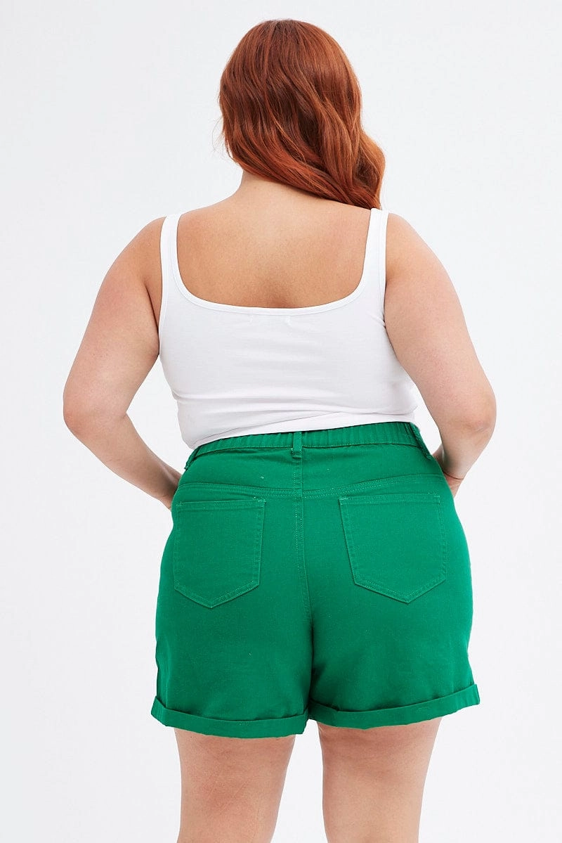 MoistureWickingLining Green Mom Denim Shorts High Rise