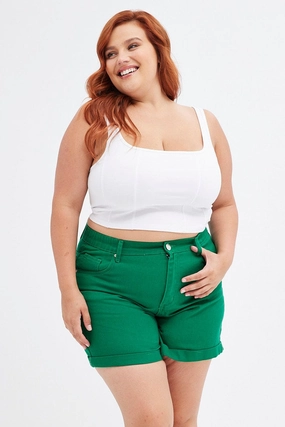 Green Mom Denim Shorts High Rise Casual Flex Breathable Liner