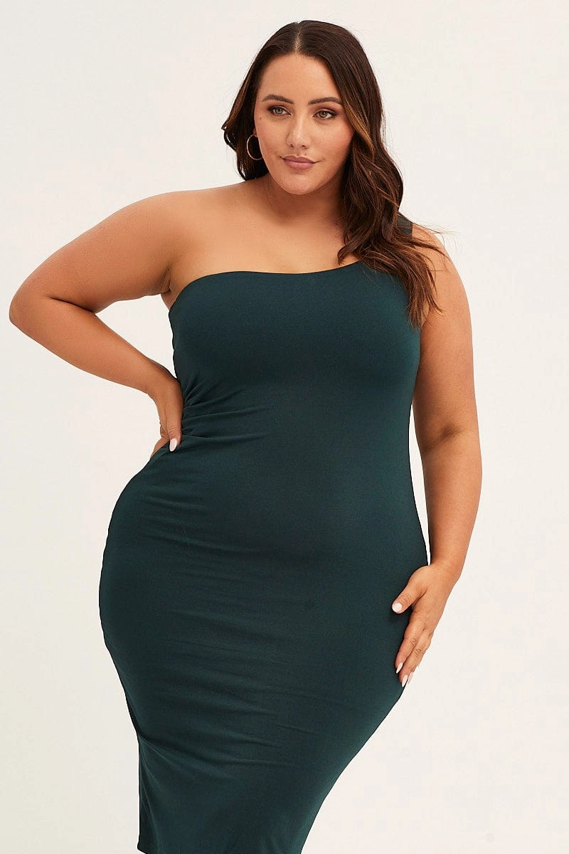 Green One Shoulder Jersey Bodycon Dress One Piece Look