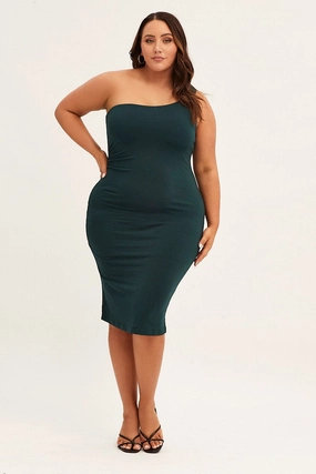 Green One Shoulder Jersey Bodycon Dress Cozy Fit Sculpted Detail