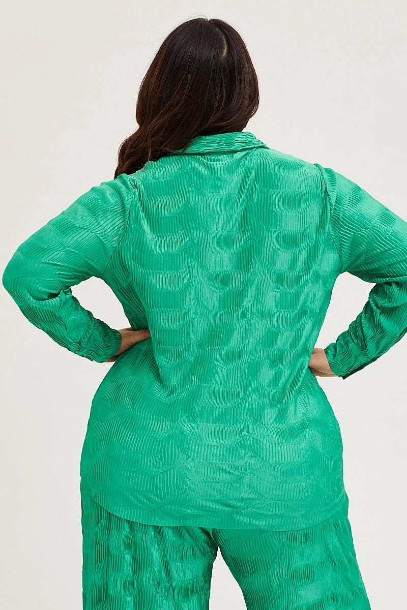 Urban Edge Green Oversized Shirt Plisse Long Sleeve