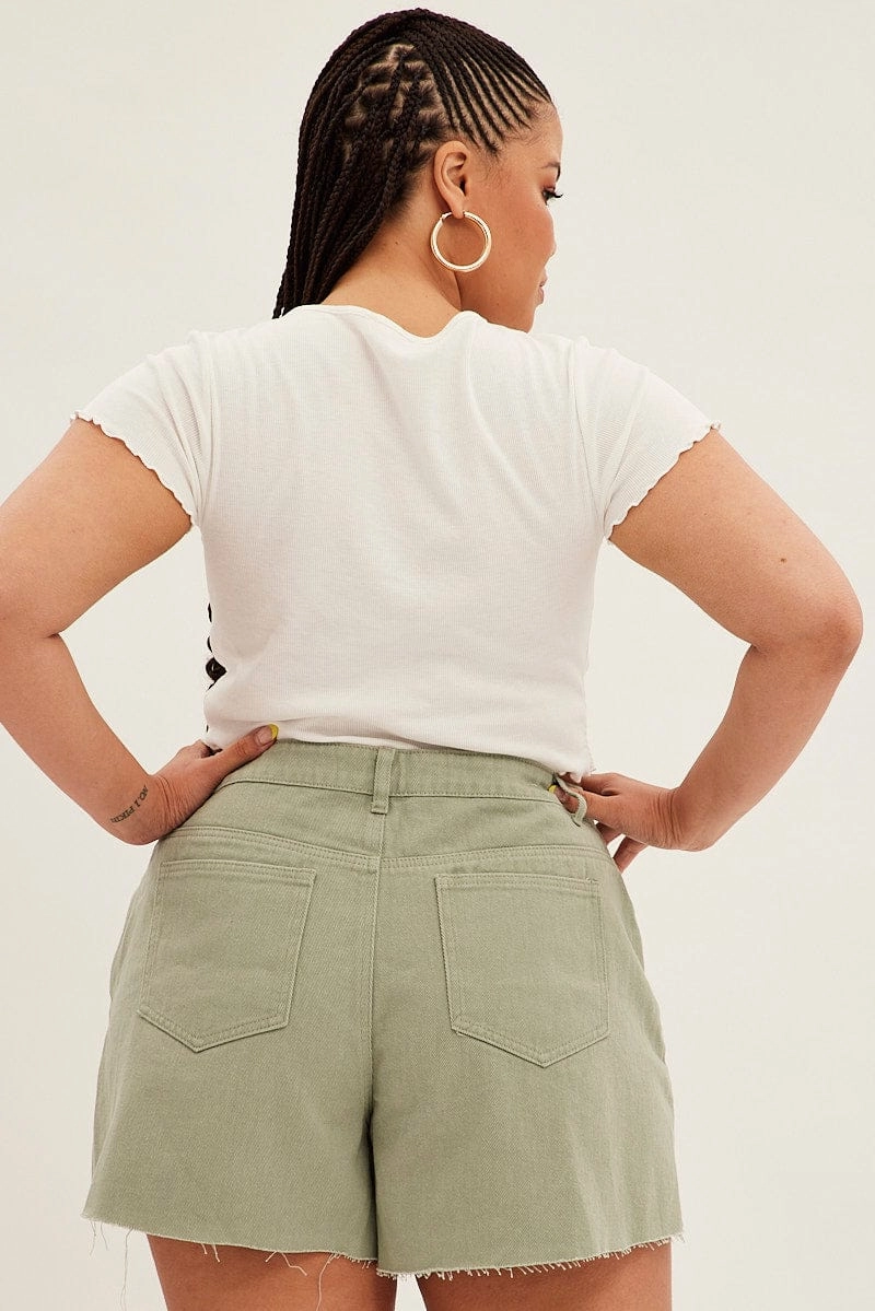 Green Relaxed Denim Shorts High Rise Side Slit Tennis shorts