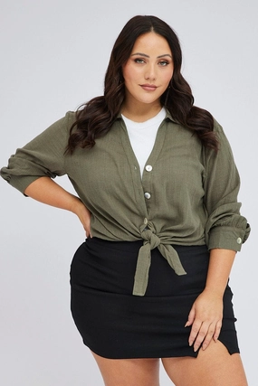 Green Relaxed Shirt Long Sleeve V-neck Mix-And-Match Ventilated Back
