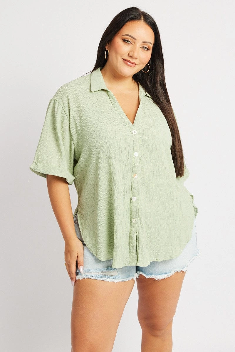 Versatile Clothing Green Relaxed Shirt Short Sleeve Textured