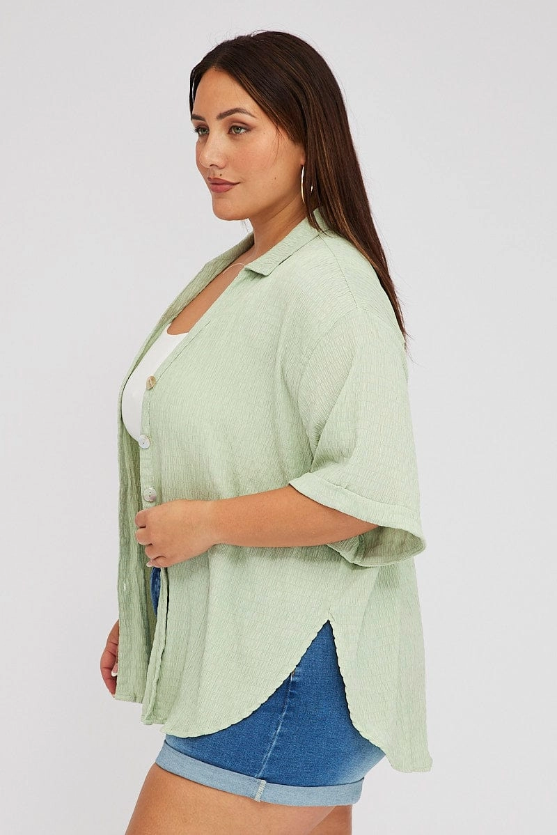 Affordable Luxury Green Relaxed Shirt Short Sleeve Textured