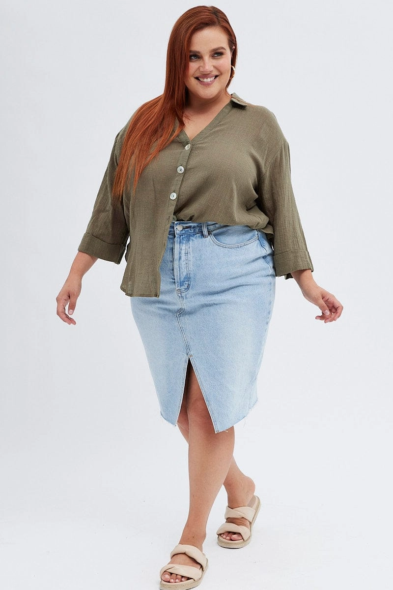 Perfect Layer Moisture Wicking Layer Green Relaxed Shirt Three Quarter Sleeve V-neck