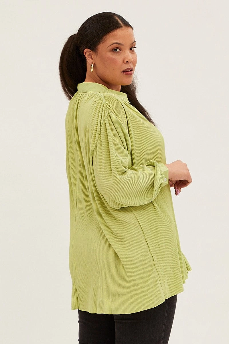 Green Relaxed Shirts Long Sleeve Plisse Unisex Option Seasonal Comfort