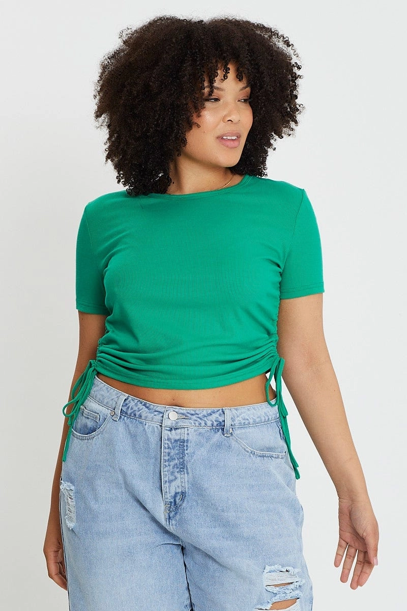 Green Short Sleeve Green Jersey Drawstring Side Top sale season