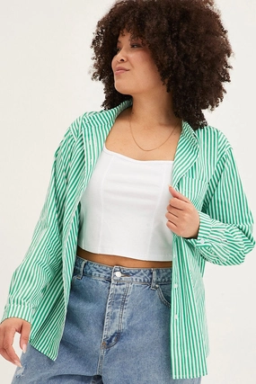Green Stripe Oversized Shirts Button Through Odor Control Fabric Abstract art