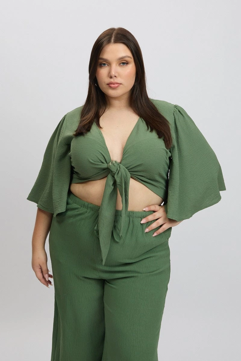 AdjustableHood Green Tie Front Textured Georgette Bolero Top
