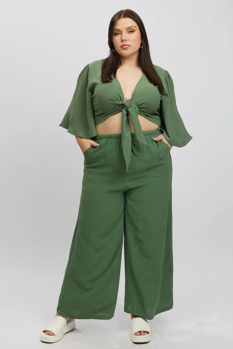 City Chill Style Green Tie Front Textured Georgette Bolero Top