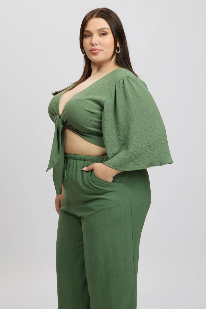Green Tie Front Textured Georgette Bolero Top abrasion resistant coating