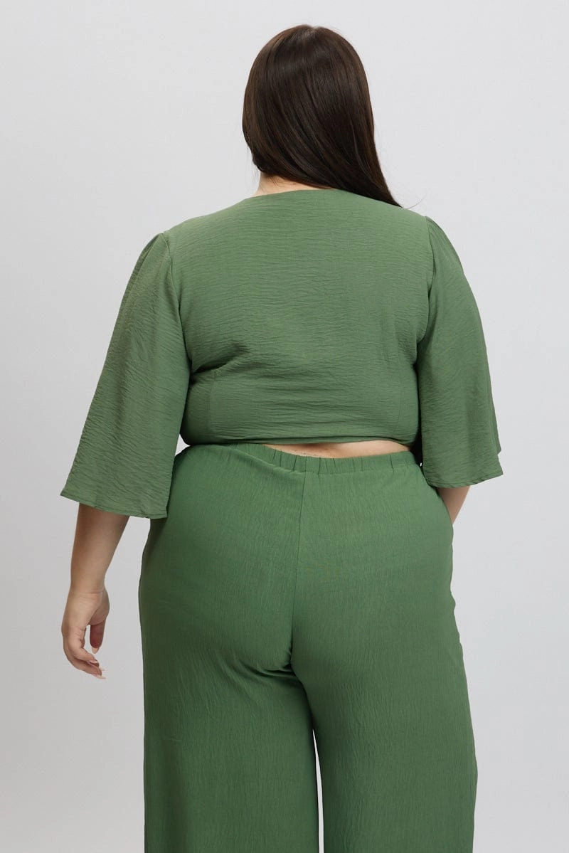 Green Tie Front Textured Georgette Bolero Top Sun Protective Fabric Anti Static Interior