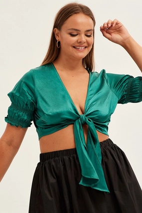Green Tie Jacket Short Sleeve Bolero Satin Hooded Comfort Fit Abrasion Resistant Trim