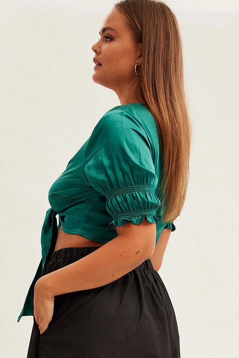 Green Tie Jacket Short Sleeve Bolero Satin Daily Commute