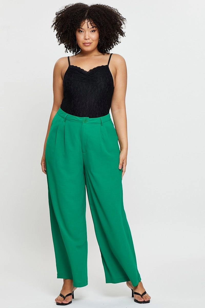 Green Wide Leg Pants High Waist Waist Tie Chic casual