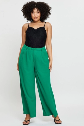 Green Wide Leg Pants High Waist Waist Tie Chic casual
