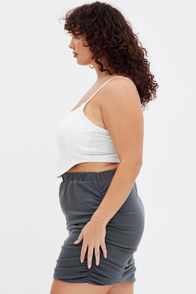 Grey Bodycon Skirt Mini Ruched Adjustable Ties Chill Feel