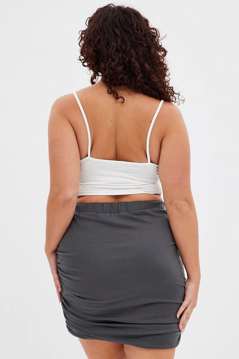 Grey Bodycon Skirt Mini Ruched Elegant Flow