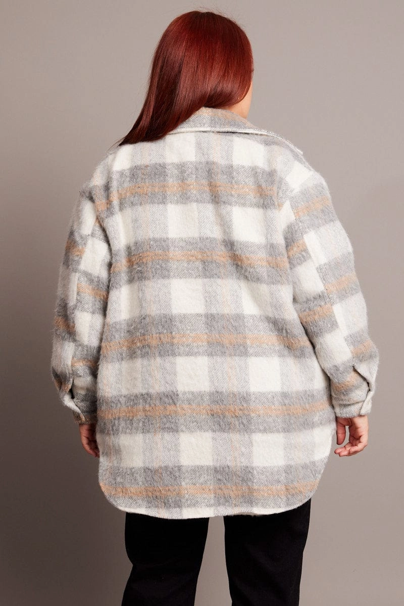 Grey Check Shacket Long Sleeve Casual Comfy Layer Daywear Staple