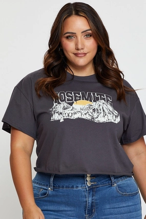 Grey Crop T-shirt Grand Prix Short Sleeve Semi Classic Crew Neck