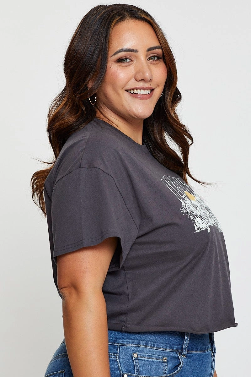 Grey Crop T-shirt Grand Prix Short Sleeve Semi Trendy Comfort Non-toxic