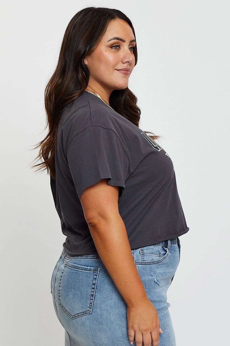Cozy Design Fit Grey Crop T-shirt Los Angeles Short Sleeve Semi