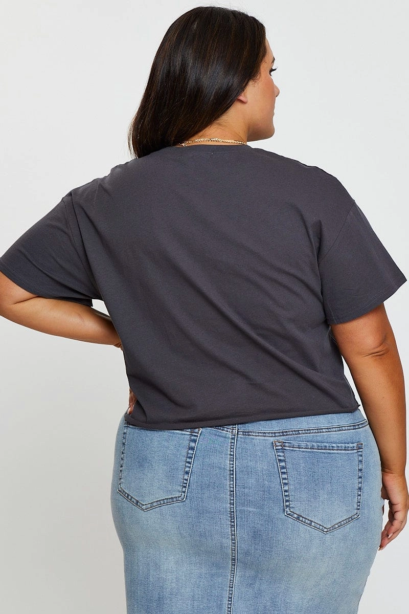 Grey Crop T-shirt Los Angeles Short Sleeve Semi Playful Vibes Comfort and Breathable