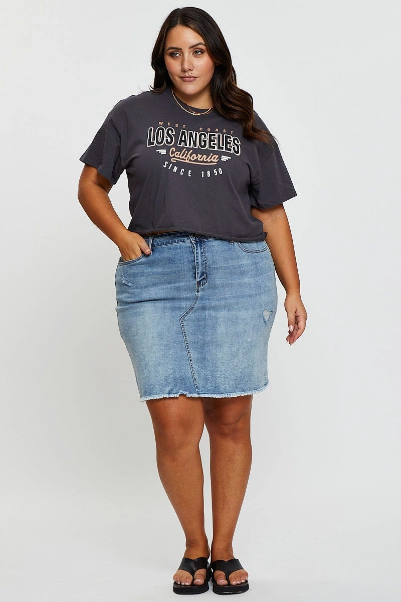 Relaxing Fit Organic Cotton Construction Grey Crop T-shirt Los Angeles Short Sleeve Semi