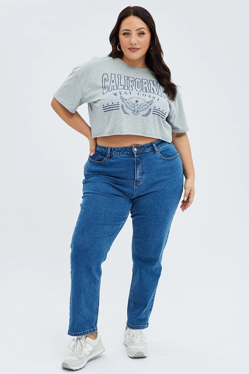 Quality Comfort Grey Graphic Crop T-shirt Short Sleeve Crew Neck