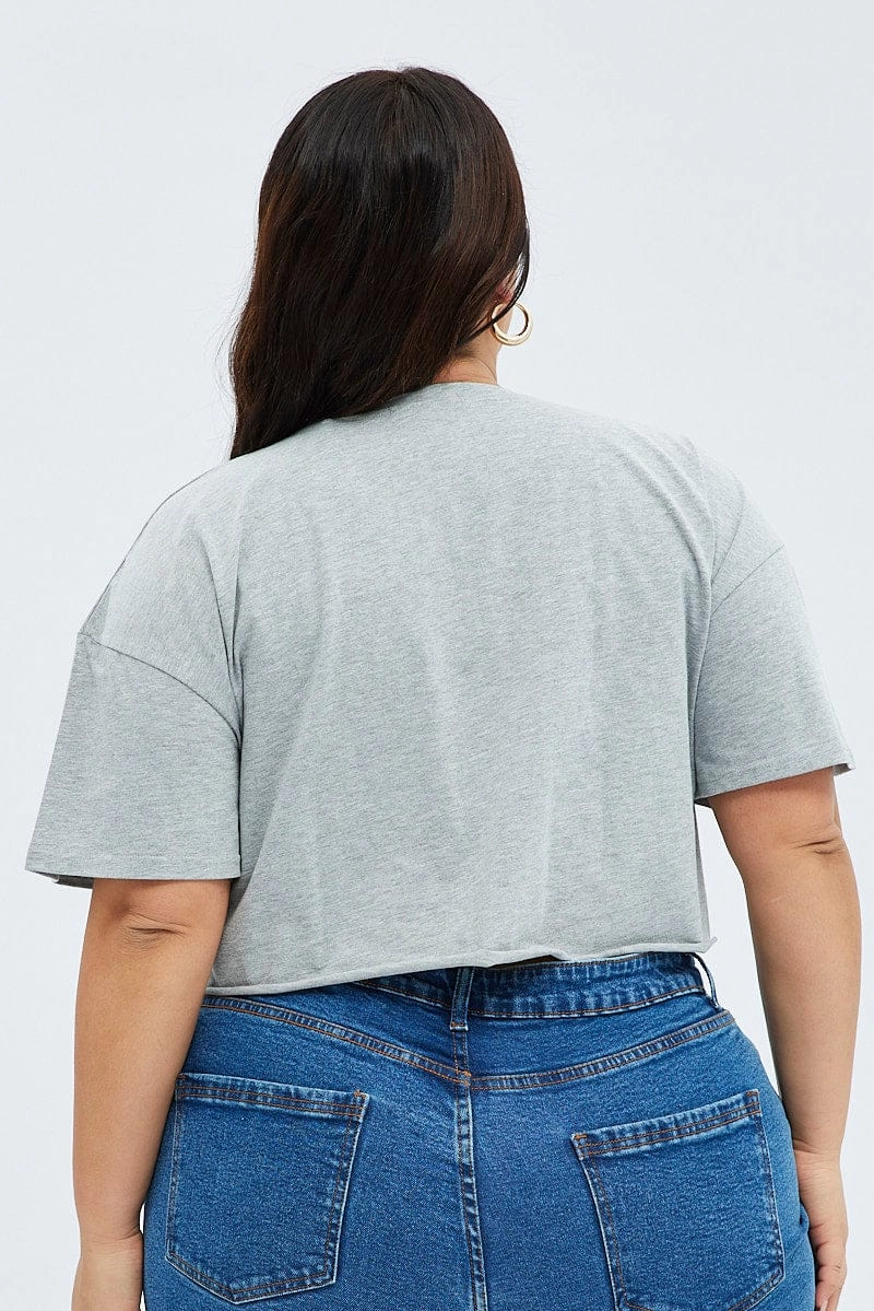 Picnic Grey Graphic Crop T-shirt Short Sleeve Crew Neck
