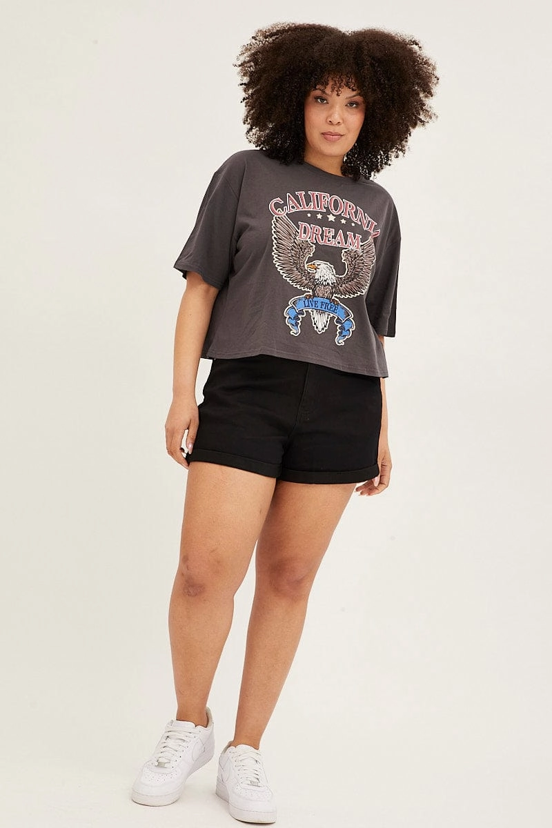 Breathable Yarn Composition Fade Resistant Dye Grey Graphic T-shirt Crop California Dream Cotton