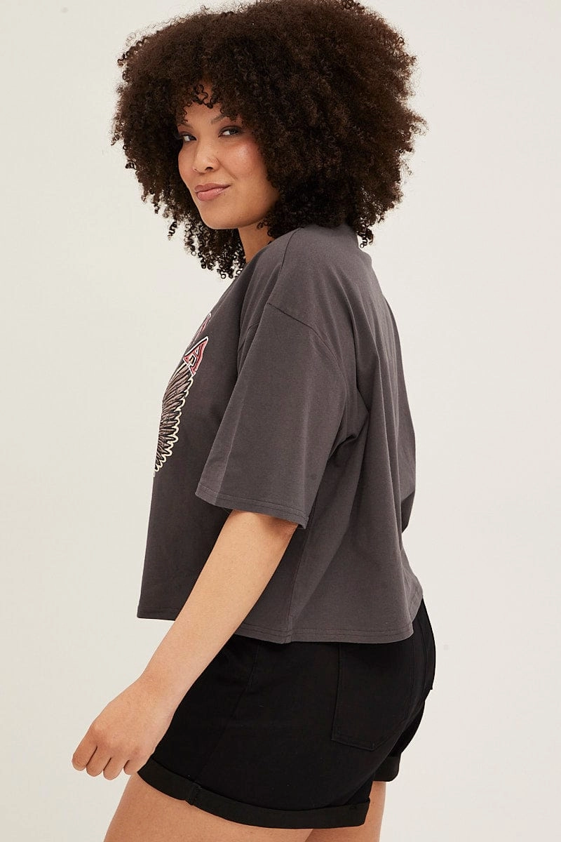 Grey Graphic T-shirt Crop California Dream Cotton Complementary Colors Fashion Ready