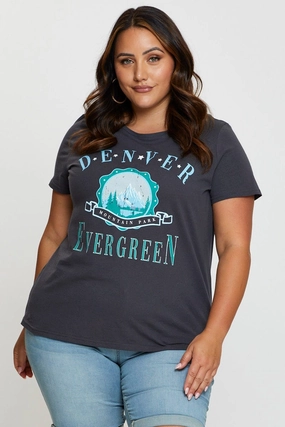 Grey Graphic T-shirt Denver Short Sleeve Cotton Casual Everyday