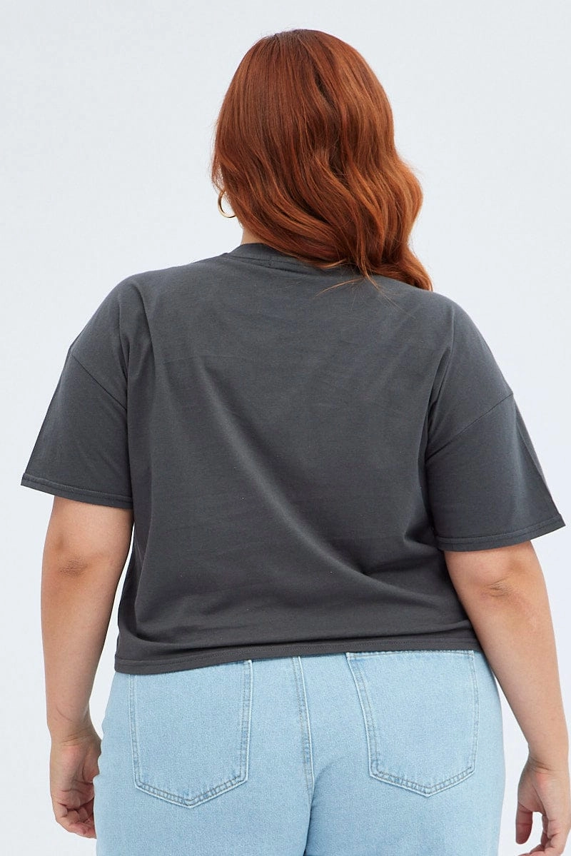Ultimate Fit Grey Graphic T-shirt Feather Eagle Crop Cotton