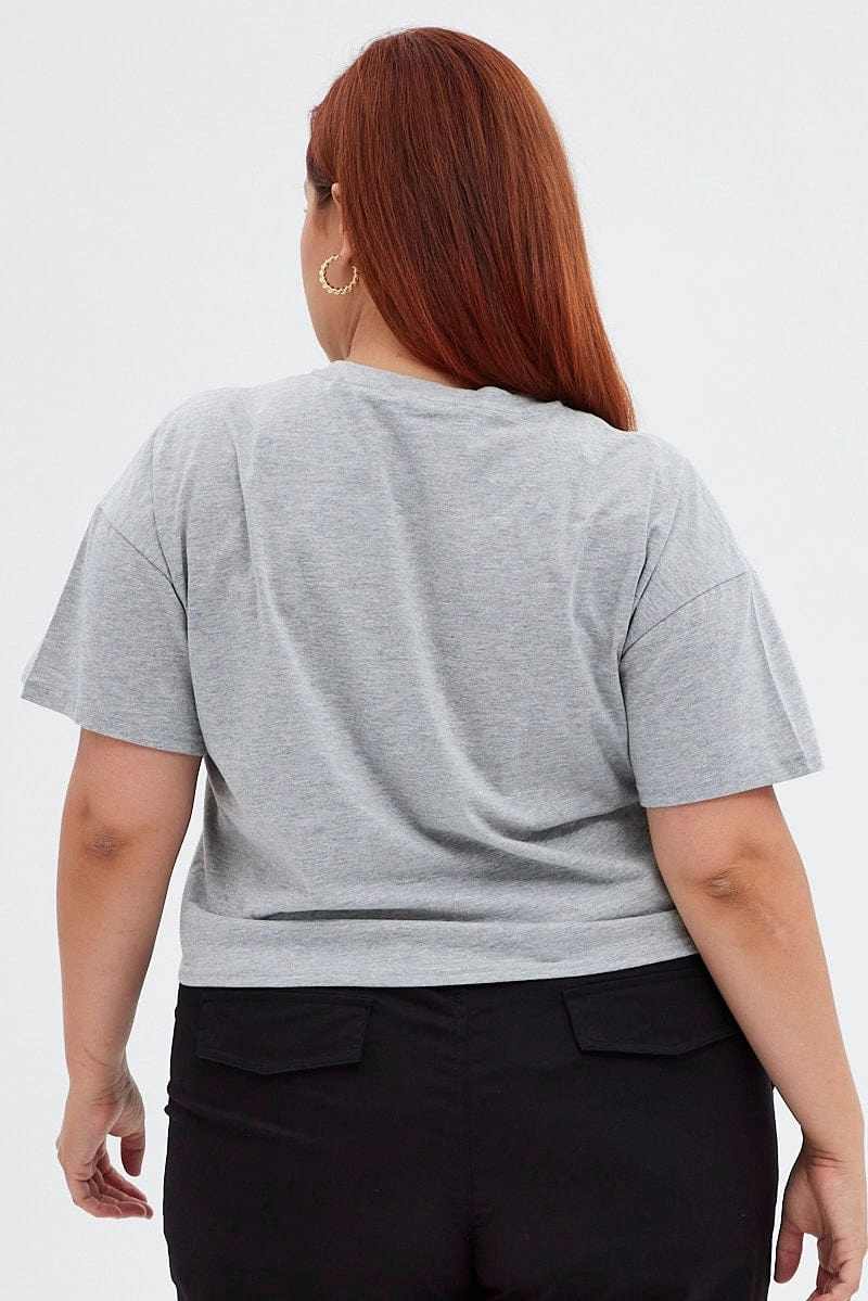 Grey Graphic T-shirt Miami Crop Cotton Jersey AntiStatic Properties Eco Friendly Production