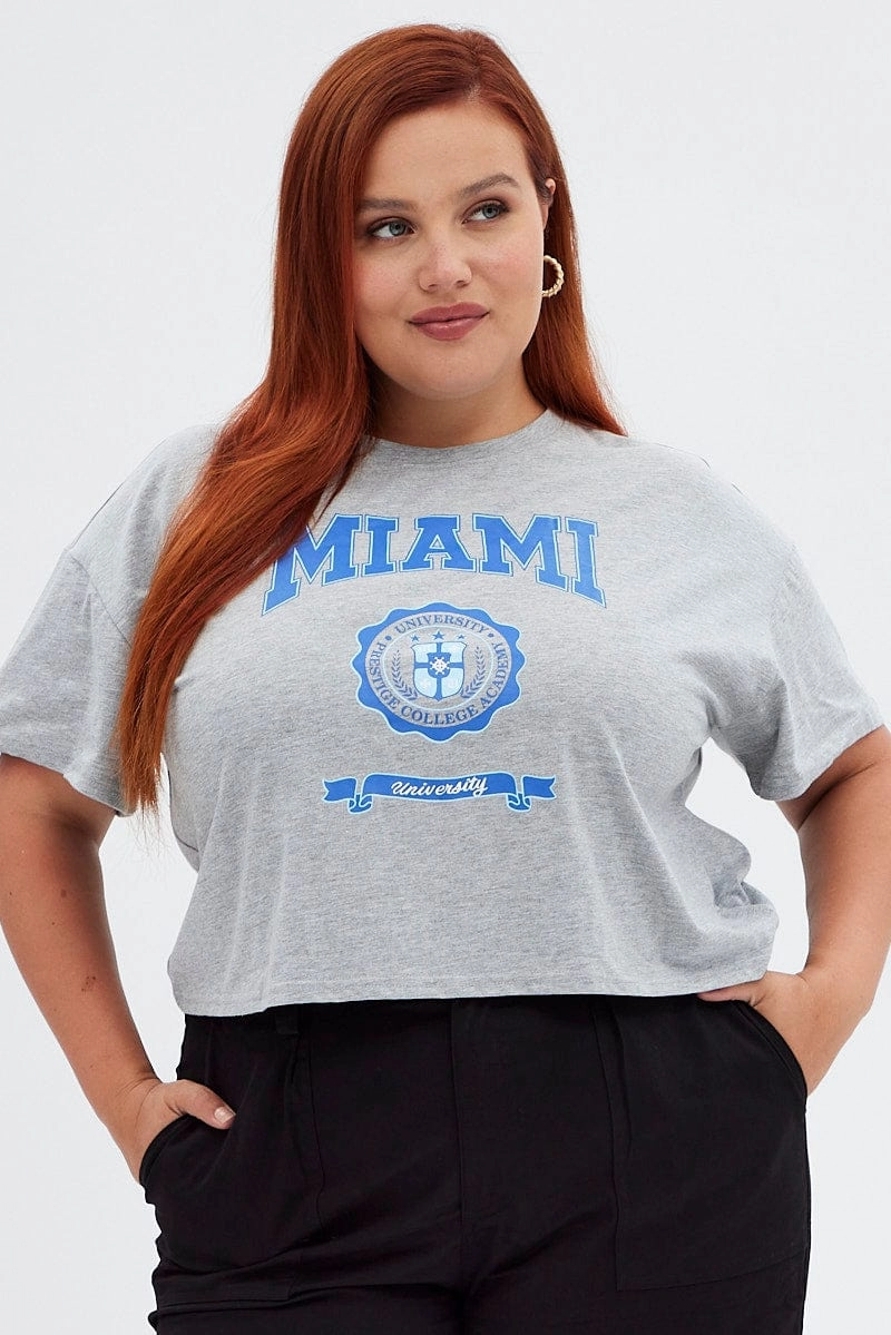 Grey Graphic T-shirt Miami Crop Cotton Jersey Minimalist Aesthetic Quick Comfort Design