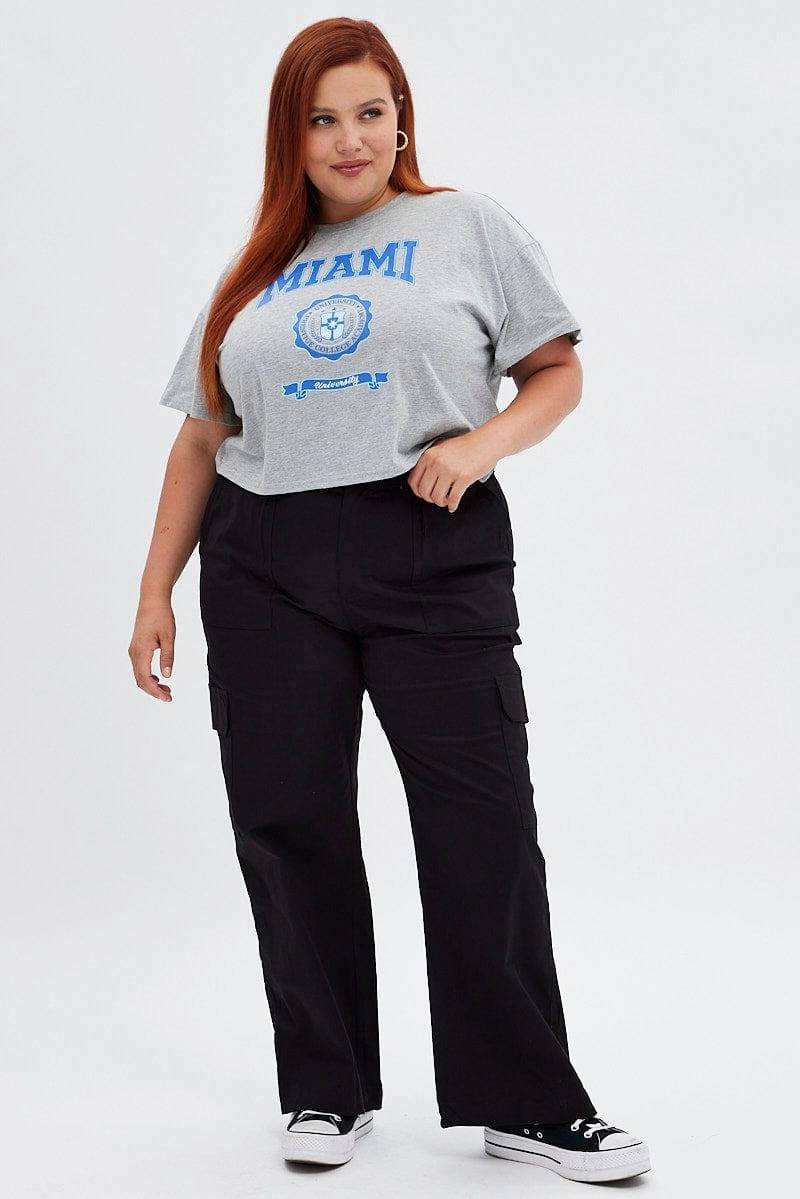 Casual layering piece Grey Graphic T-shirt Miami Crop Cotton Jersey