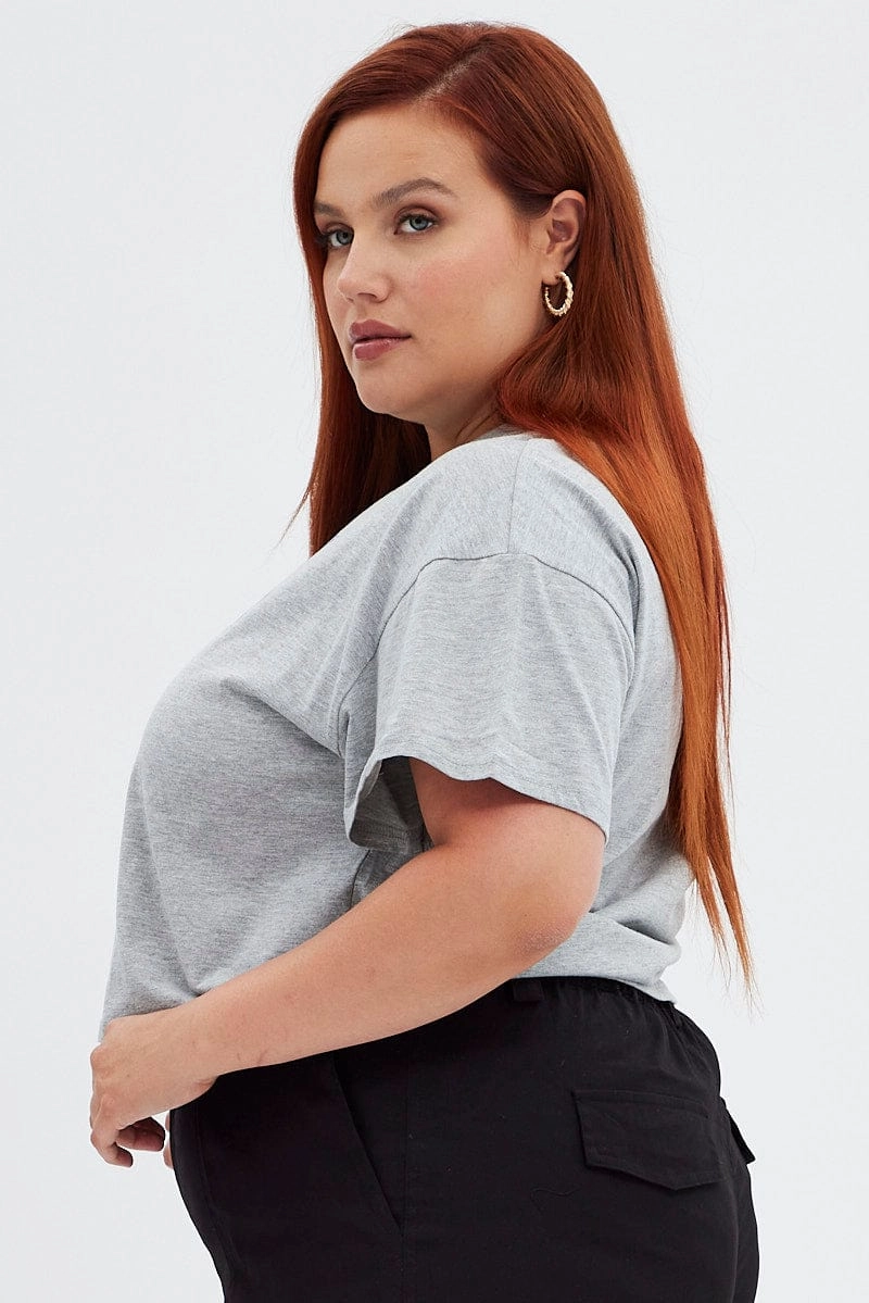 Comfortable Design School Uniform Grey Graphic T-shirt Miami Crop Cotton Jersey