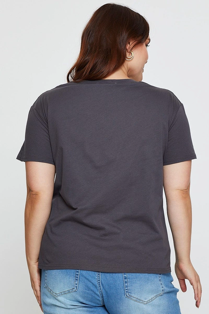 Grey Graphic T-shirt Motorcycle Short Sleeve Cotton Drop Shoulder Design