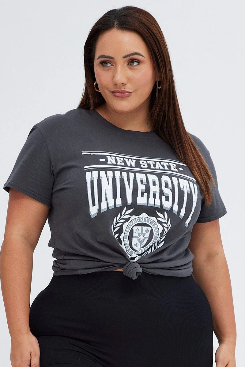 Casual Design Soft and Relaxed Grey Graphic T-shirt New State University Print