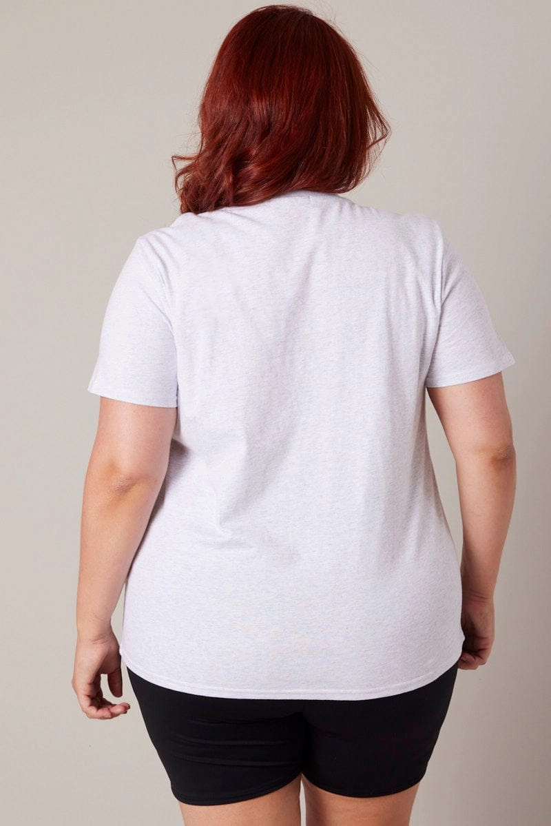 V neck style Low Impact Dye Grey Graphic T-shirt Short Sleeve Crew Neck