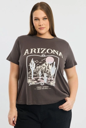 Fashion Essential Grey Graphic T-shirt Short Sleeve Crew Neck