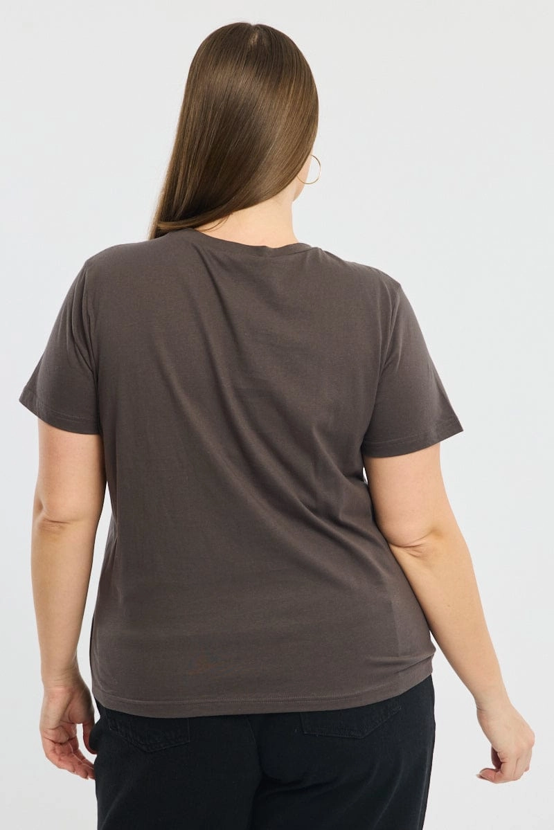 Pocket Detailing Basic Comfort Grey Graphic T-shirt Short Sleeve Crew Neck