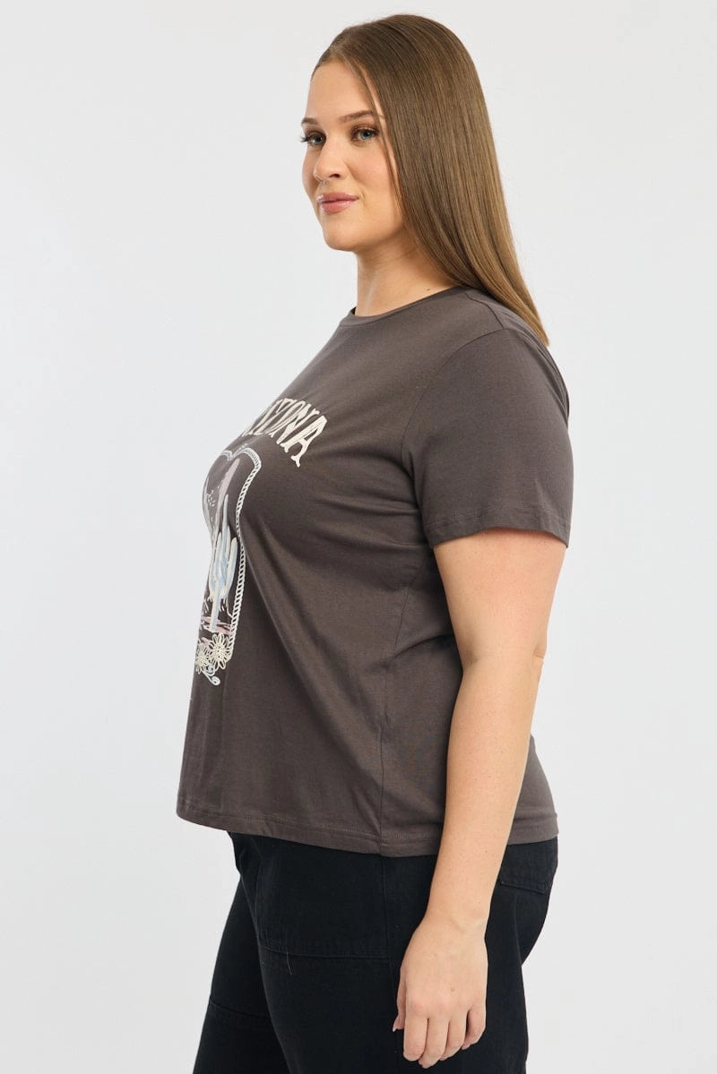 Grey Graphic T-shirt Short Sleeve Crew Neck Perfect for Vacation Classic Vibes