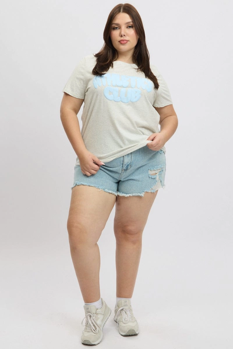 Grey Graphic T Shirt Short Sleeve Crew Neck Sport Performance Design