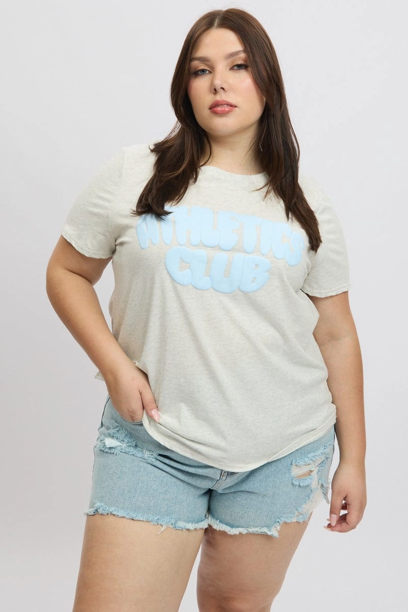 Quick Comfort Comfort Stretch Grey Graphic T Shirt Short Sleeve Crew Neck