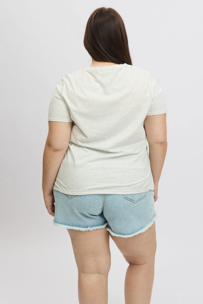 Grey Graphic T Shirt Short Sleeve Crew Neck Fashionable Ease