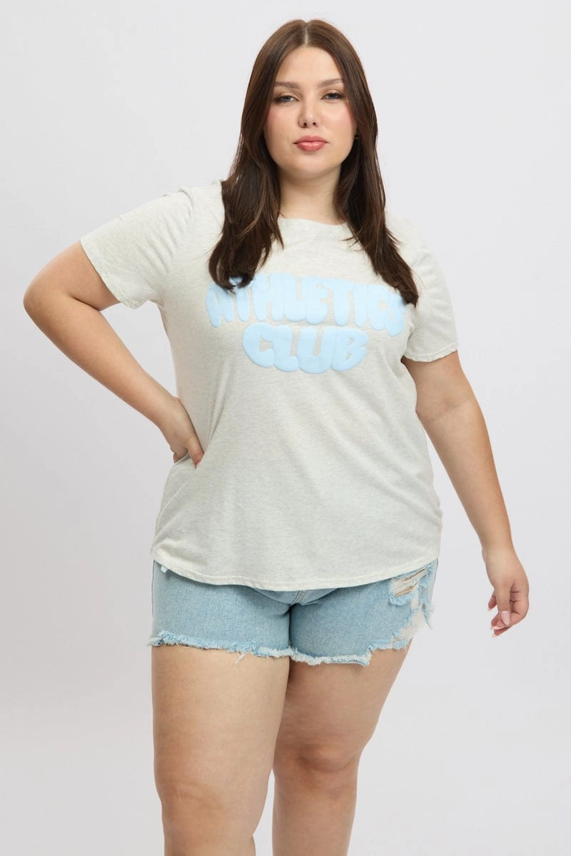 Grey Graphic T Shirt Short Sleeve Crew Neck High Quality Printing