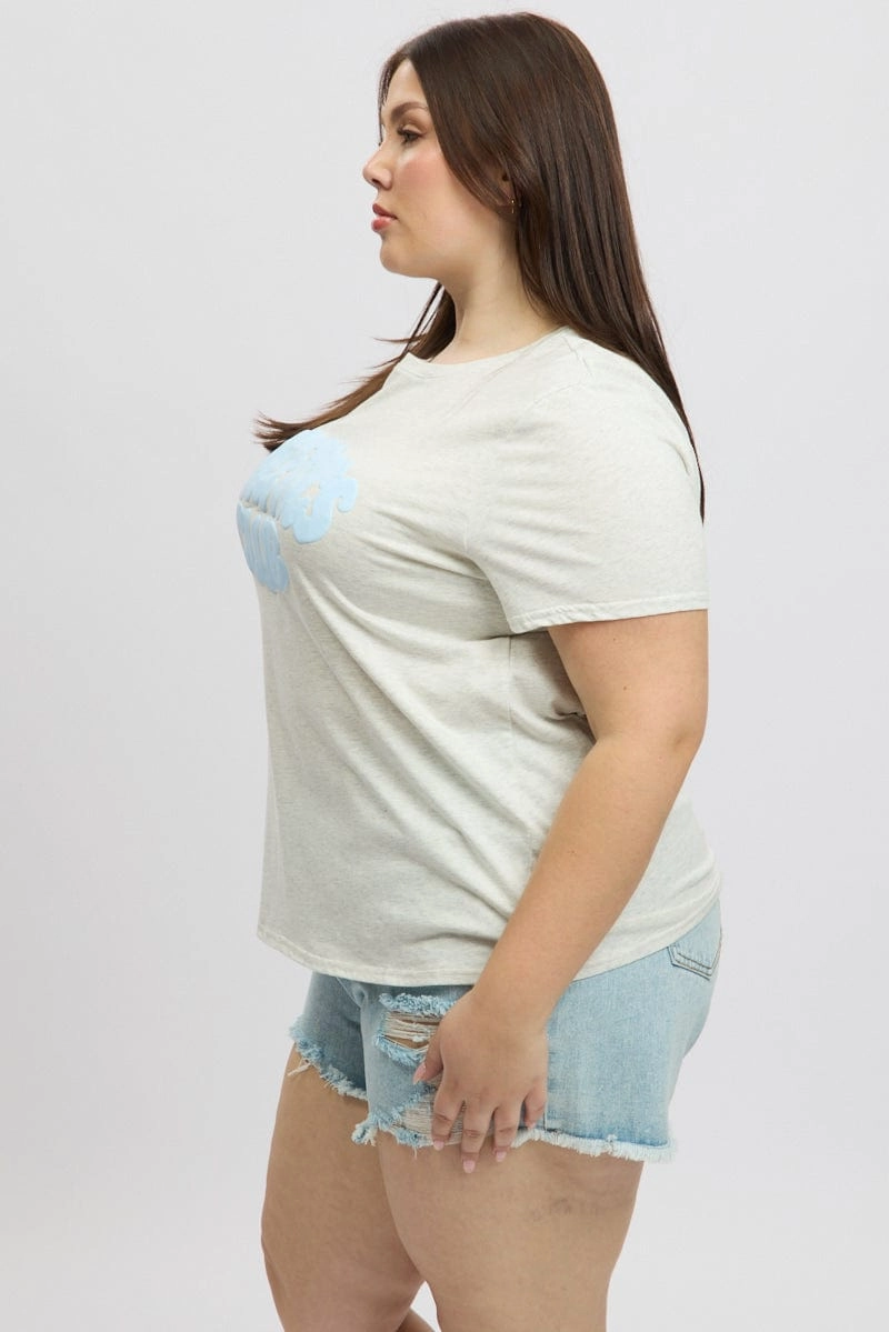 Layering Piece Grey Graphic T Shirt Short Sleeve Crew Neck